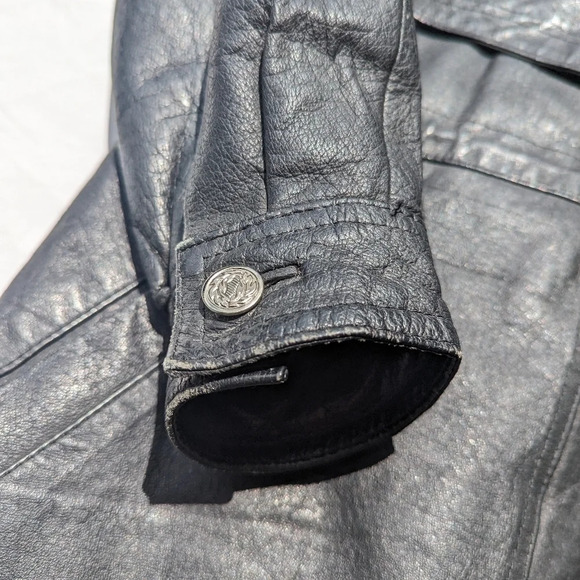 Vintage Pelle Cuir Black Leather Jacket Zipper  & Button Front - Men's Large - Picture 6 of 8